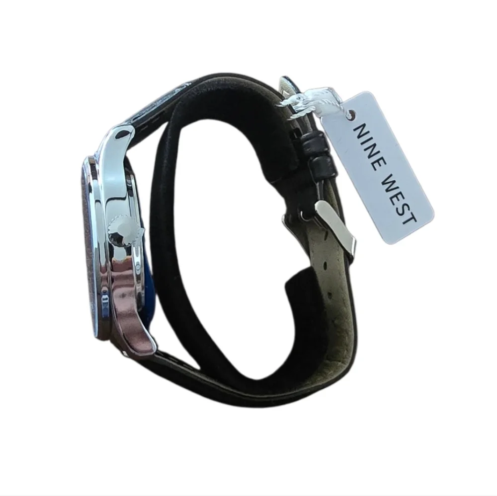 Nine West Men's Jasper Dress Watch Black Leather NWB
